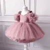 Flickans klänningar Baby Girl Dress 0-5 Baby Dress Pearl Mesh Tutu Lace Tutu Princess Baptism Dress Flower Girl Birthday Dress Baby Girl Dress 230731