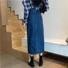 Юбки джинсовая длинная для женщин синяя высокая талия женская мода 2023 прямая юбка уличная одежда винтажная сплита
