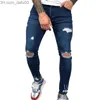 Mäns jeans män jeans män underbara byxor knähål 5 storlekar män byxor delade design z230801