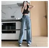 Damesjeans Baggy Ripped voor dames Hoge taille Losse wijde pijpen Slanke rechte broek Y2k Hole Koreaanse mode-denimbroek