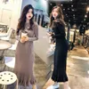 Casual Dresses Autumn Winter Dress Sweater Women Thick Mermaid Maxi O-neck Long Sleeve Knitted Elegant Female A-line Slim Sexy