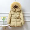 Janveny 90% White Duck Down Coat Winter Women Hooded Huge Raccoon Fur Thicken Female Feather Puffer Clothing Parkas 210916