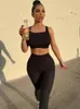 Women's Two Piece Pants Summer Casual Sporty Knitting Ribbed 2 Outfits Jogging Sexy O Neck Tank Top Leggings Bodycon Set Tracksuit