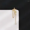 Ryggar örhängen härlig 1st Micro Pave Crystal Tassel Long Chain Star Cross Clip Earring for Women Girls Fashion Ear Cuff Smycken Brincos