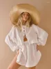 Kvinnors träningsdräkter Jyate White Lantern Sleeve Pyjamas Cotton Nacing Sexig Pyjama sätter hög midja i matchande slits hemskläder 2023