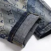 Jeans da uomo elasticizzati slim-fit Pantaloni skinny con stampa di lettere blu retrò Primavera autunno Streetwear urbano a vita media alla moda