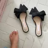 Sandals spring and summer women's shoes Korean silk satin Pointed bow tie slippers Baotou flat heel sets semi l230731