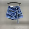 2023 Fashion Womens Shorts Skirts Elastic Jeans Irregular Multi Pocket Cargo Pants Zipper Bag Spring Summer New Denim Skirt