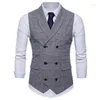 Hommes gilets hommes costume formel gilet sans manches gilet Slim Plaid affaires mariage classique smoking Outwear Social Blazer