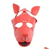 Autres articles de santé et de beauté Chien en cuir rouge noir Bdsm Masque Bondage Contraintes Cosplay Costume Érotique Sm Esclave Tête Er Harnais Fetis Dhez4