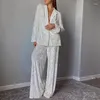 Women's Sleepwear NHKDSASA Winter Loose Home Suits Fashion White Velvet Pants Set Elegant Lapel Long Sleeve Blouses Two Piece Sets Womens