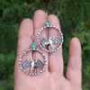 매달린 귀걸이 Boho Lovely Green Leaf Crystal Zircon Earring 골동품 금속 트리 가지 분사 라인톤 드롭 2023 여성 보석