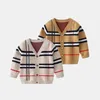 Trui Herfst Winter Peuter Kids Jongens ClothesWarm Top Lange Mouwen Plaid Trui Mode Gebreide Gentleman Uitloper 230801