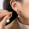 Dangle Boucles D'oreilles Minar Insolite Réel Perle D'eau Douce Goutte Pour Les Femmes Femme 14K Plaqué Or Cuivre Irrégulier Longue Boucle D'oreille Bijoux De Mariage