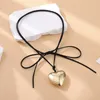 Pendant Necklaces M2EA 2x Black Wax Rope Big Heart Choker Necklace For Women Elegant Weave