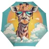 Umbrellas Giraffe 8 Ribs Auto Umbrella Animal With Glasses Ligthweight Sun And Rain Carbon Fiber Frame For Male Female