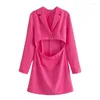 Vestidos casuais YENKYE Moda Feminina Manga Longa Rosa Red Cut Out Blazer Minivestido