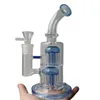 Double Arm Tree Perc Water Bong Hookahs Blue Recycler Dab Rig Tube 14mm Smoking Pipes with Bowl Accessories
