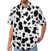 Men's Casual Shirts Cow Print Spots Beach Shirt Black And White Animal Summer Men Funny Blouses Short Sleeve Graphic Clothing Big Size
