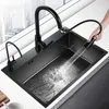 Lavello da cucina in acciaio inossidabile 304 Nero Nano Lavabo Lavello singolo Lavelli da cucina creativi Set di scarico Cucina domestica