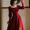 Casual Kleider Große Frühling Nette Dünne Weibliche Herbst Abend Party Samt Kleid Französisch Retro Rot Midi Koreanische Frauen Elegante ein Stück