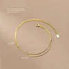 anklets wantme 925 Sterling Silver Simple Double Snake Bone Round Beads Charm Anklet for Women Fine 18K Gold Chain Bohemian Jewelry 230731