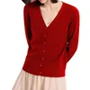 Suéteres de mujer Suéter clásico de punto suave con cuello en V y manga larga con botones