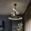 Lustres Moderne Verre Clair Bulle Boule En Métal Noir G9 Hanglamp Restaurant Cuisine Salon Dans Les Luminaires