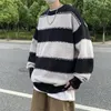 Men's Sweaters Contrast Color Autumn Winter Men And Women's Knitted Sweater Pullover Black Red Striped Oversized Knitwear E62