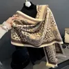 Scarves Leopard Scarf Cashmere Pashmina Shawls Women Blanket Wraps Warm Thick Scarves Winter Luxury Brands Design Female Stoles Y23