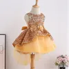Girl Dresses Girls Long Tail Princess Dress Bow Piano Performance Vest Round Neck Trailing Sequin