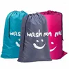 Bolsas de almacenamiento con forma de sonrisa, bolsa de lavandería de nailon, bolsa de viaje, lavable a máquina, organizador de ropa sucia con cordón