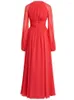 Casual Dresses SweetSince Celebrity Red Long Dress Women Pleated Round Neck Lantern Sleeve Sexig ihålig hög midja stor gunga