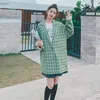Costumes pour femmes Vert Plaid Blazers Vestes Pour Femmes Mode Style Coréen Lâche Simple Poitrine À Manches Longues Costume Décontracté Manteau Printemps Automne 8808