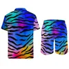 Herrspårar Tiger Stripes Män sätter Abstract Line Print Casual Shirt Set Retro Beach Shorts Summer Design Suit 2 Piece Clothing Plus