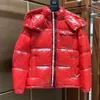 Designerska męska puffer kurtka moda haftowa odznaka damska kolorowy pasek Placket parkas zip u góry kurtki płaszcze ciepłe zimowe męskie