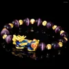 Strand Feng Shui Obsidian Stone Beads Armband för män Kvinnor Naturliga Amethysts Moonstone Pärled Gold Color Wealth Lucky BRAC Q6E3