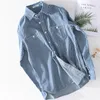 Chemises décontractées pour hommes # 7661 chemise en jean à rayures verticales bleu clair vêtements d'extérieur pour hommes Jeans Vintage poches à manches longues boutons hommes Slim