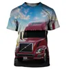 Camiseta masculina 2023 e feminina impressão 3D casais rua caminhão pesado moda confortável camiseta casual