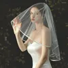 Brudslöjor lindade dubbelskikt Satin Edge Brides slöja Vita bröllopstillbehör med hår grav Simple Elegant Voile Mariage