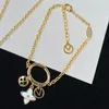 Designer Jewelry Set Women 18K Gold Plated Necklace Bracelet Earrings Hollowed Out Letter Pendant Gold Chain Party Headdress