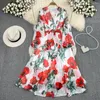 Casual Dresses French Chic Maxi Dress for Women Floral Print Lantern Sleeve V-Neck Female Summer A-Line Chiffon Vestidos Drop