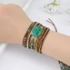 Charm Bracelets Genuine Leather Natural Stone Gemstone Crystal Bead Bracelet Vinage Style Green Handwoven 5 Wrap Jewelry 230731