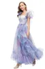 Women's Runway Dresses O Neck Sweetheart Neckline Ruffles Printed Elegant Fashion Party Prom Gown