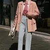 Women's Suits Spring/autumn Solid Color Shoulder Pad Senior Sense Blazer Women 2023 Casual Pink Suit Jacket Design Small Thin Top Coat