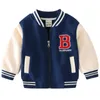 Sweats à capuche Automne Printemps Vêtements pour enfants Bébés garçons Casual College Fluffing Style Zipper Pull Baseball Uniforme Lettre Imprimer Manteaux 230801