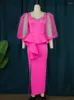 Casual Jurken Lange Voor Vrouwen Prom 2023 Elegante Kralen Tule Mouwen Peplum Ruches Verjaardag Avond Hoge Taille Spleet Datum Vestidos