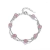 Braccialetti di collegamento Cristallo color argento fragola per le donne Braccialetto di perline a catena a doppio strato 2023 Gioielleria di moda Gioielli hawaiani