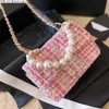 CC Cross Body 23SS Big Pearl Hangle Poscia Pink Biolina trapuntata Designer Gold Metal Hardware Goldro Cracata Croce Borse di grandi dimensioni Donne Sweet F