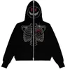 Men's Hoodies Fashion Rhinestone Y2k Bling Full Zipper Harajuku Loose Casual Hoodie Man Sweatshirt Oversized High Streetwear Tops